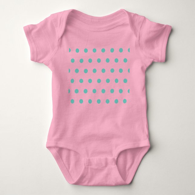 Polka Dot Baby Bodysuit (Pink & Aqua) Baby Strampler (Vorderseite)