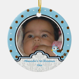 Polka dot baby boy first Christmas Foto Keramik Ornament