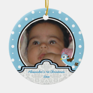 Polka dot baby boy first Christmas Foto Keramik Ornament