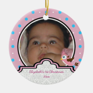 Polka dot baby girl erste Weihnachtsschmuck Foto