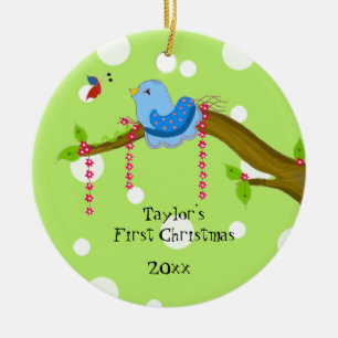 Polka Dot Baby's First Christmas Keramik Ornament