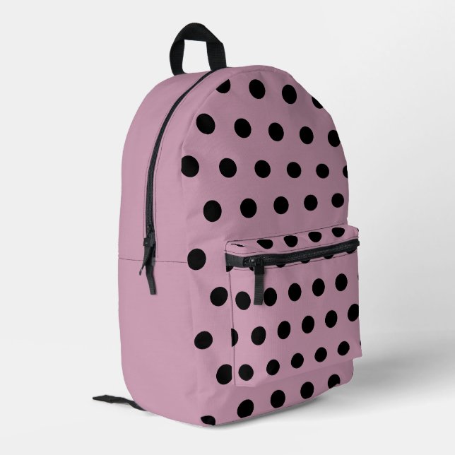 Polka Dot Backpack (rosa und schwarz) Bedruckter Rucksack (Rückseitige Ecke links)