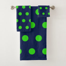 Polka Dot Bath Towels (Navy Blue & Lime Green) Badhandtuch Set