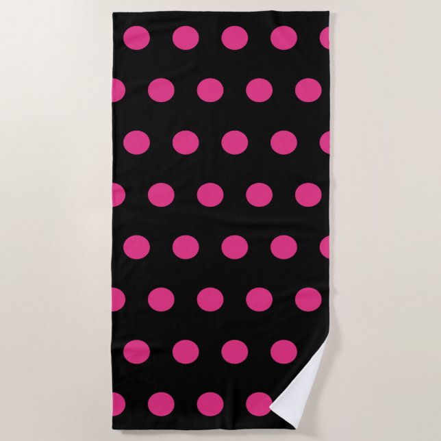 Polka Dot Beach Handtuch (Schwarz & Neon Pink) (Vorderseite)