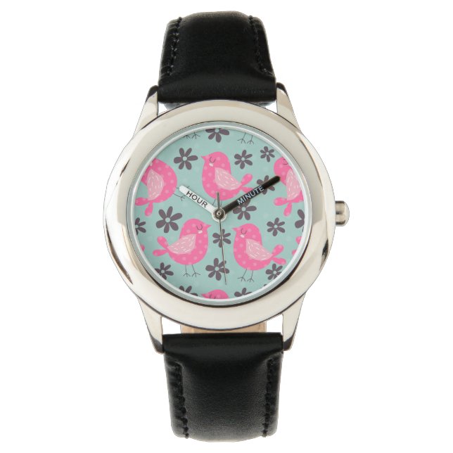 Polka Dot Birds und Blume Armbanduhr (Vorderseite)