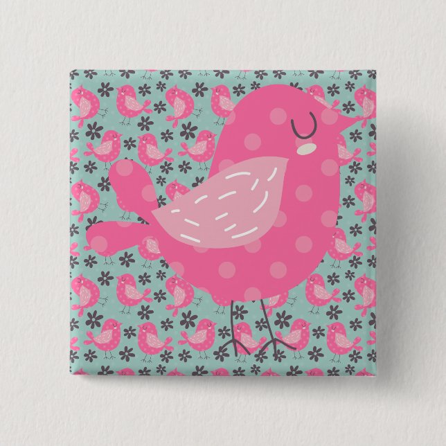 Polka Dot Birds und Blume Button (Vorderseite)