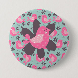 Polka Dot Birds und Blume Button