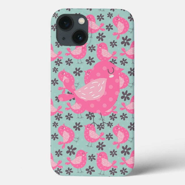 Polka Dot Birds und Blume Case-Mate iPhone Hülle (Rückseite)