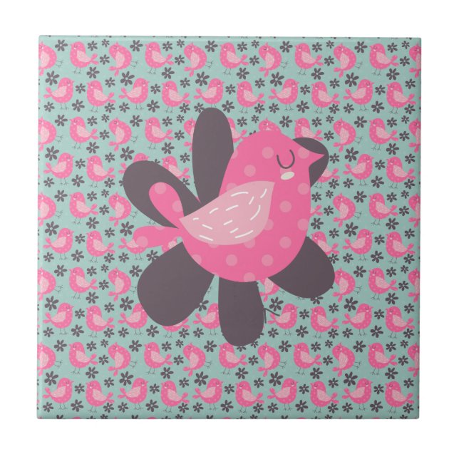 Polka Dot Birds und Blume Fliese (Vorderseite)