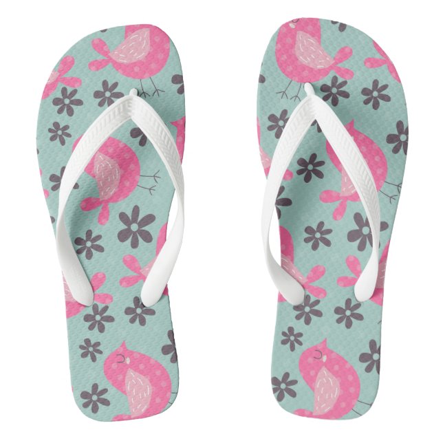 Polka Dot Birds und Blume Flip Flops (Fußbett)