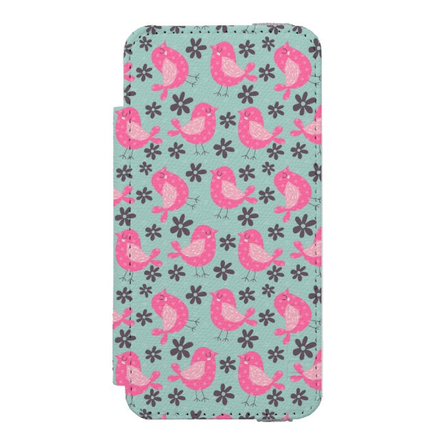Polka Dot Birds und Blume Incipio iPhone Geldbeutel-Hülle (Folio Vorderseite)