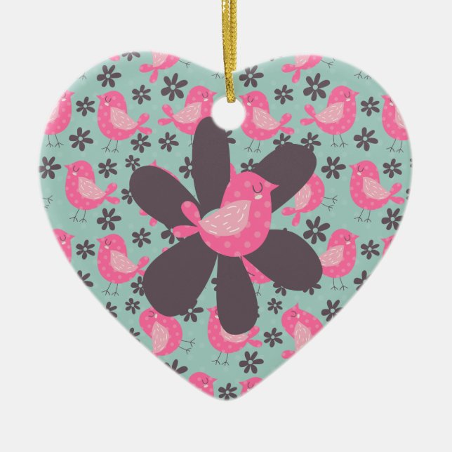 Polka Dot Birds und Blume Keramik Ornament (Vorne)