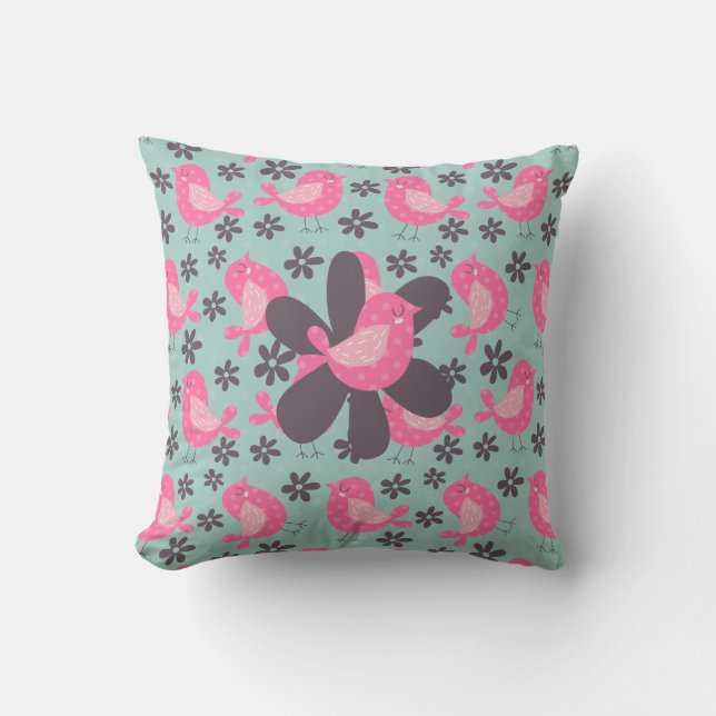 Polka Dot Birds und Blume Kissen (Vorderseite)