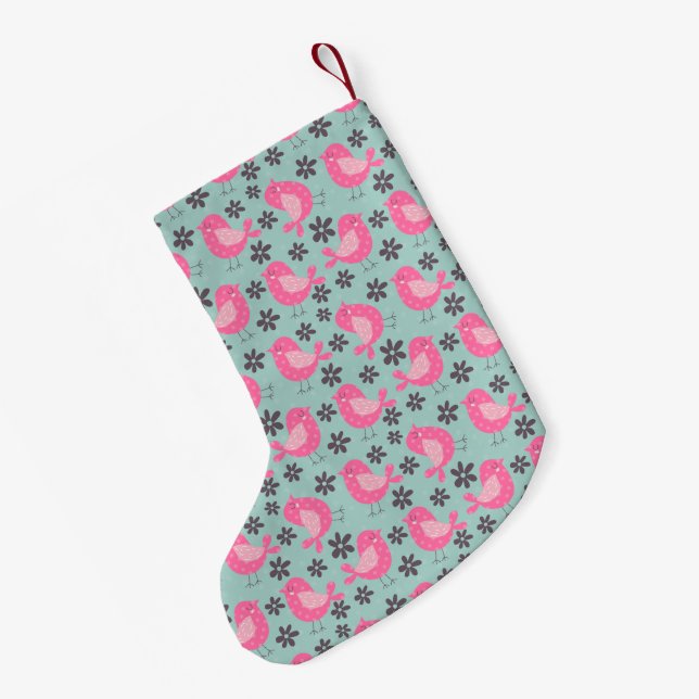 Polka Dot Birds und Blume Kleiner Weihnachtsstrumpf (Rückseite (Hängend))