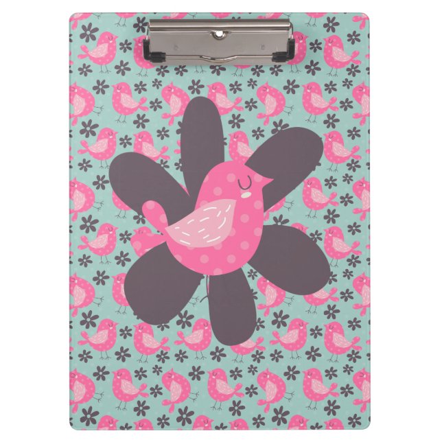 Polka Dot Birds und Blume Klemmbrett (Vorderseite)