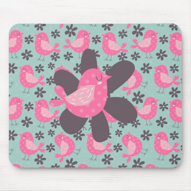 Polka Dot Birds und Blume Mousepad (Vorne)
