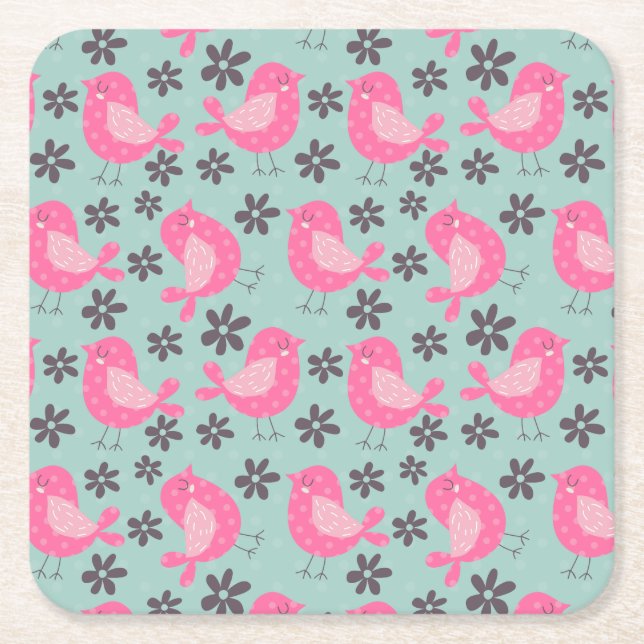 Polka Dot Birds und Blume Rechteckiger Pappuntersetzer (Vorderseite)