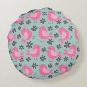 Polka Dot Birds und Blume Rundes Kissen