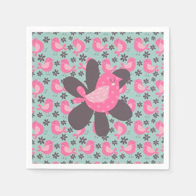 Polka Dot Birds und Blume Serviette (Vorderseite)