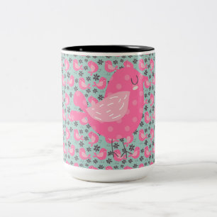 Polka Dot Birds und Blume Zweifarbige Tasse