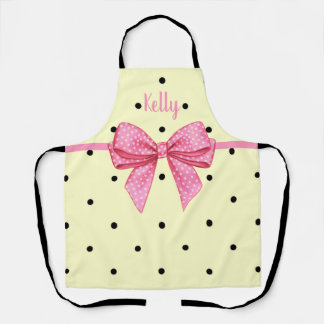 Polka Dot Black Yellow Pink Bow Personalized Schürze