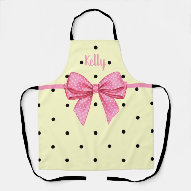 Polka Dot Black Yellow Pink Bow Personalized Schürze (Vorderseite)