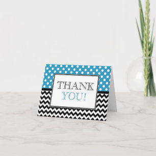 Polka Dot Blue & Chevron Thank You Card Dankeskarte