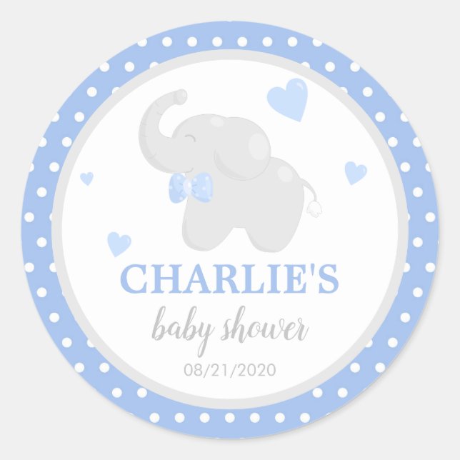 Polka Dot Blue Elephant Baby Shower Boy Sticker (Vorderseite)