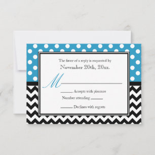 Polka Dot Blue und Zickzack Antwortkarten RSVP Karte