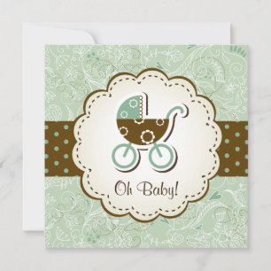 Polka Dot Blume Carriage Baby Shooting Einladung