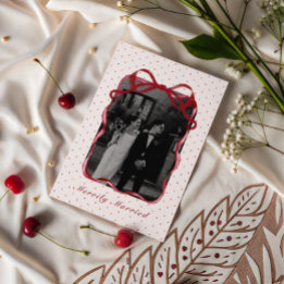 Polka Dot Bow Photo Merrily Married Couple Wedding Feiertagskarte