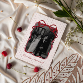 Polka Dot Bow Photo Merrily Married Couple Wedding Feiertagskarte