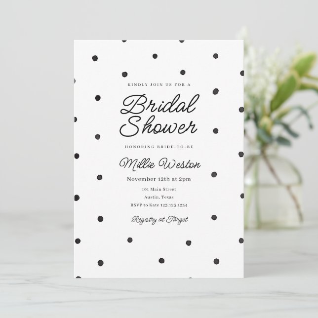 Polka Dot Bridal Dusche Einladung (Stehend Vorderseite)
