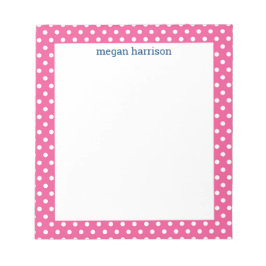 Polka Dot Bright Pink Personalisiert Notepad Notizblock
