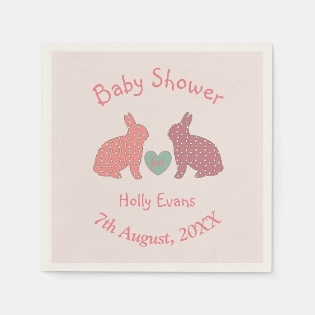 Polka Dot Bunnies Custom Baby Shower Serviette (Vorderseite)