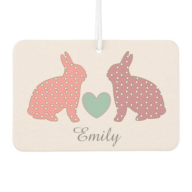 Polka Dot Bunnies Pink Personalisiert Autolufterfrischer (Vorderseite)