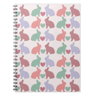 Polka Dot Bunnies und Herz-Muster auf rosa Notizblock