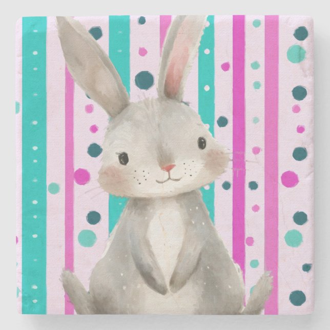 Polka Dot Bunny Delight Steinuntersetzer (Vorderseite)