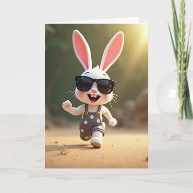 Polka Dot Bunny Lustige Zeit Karte (Vorderseite)