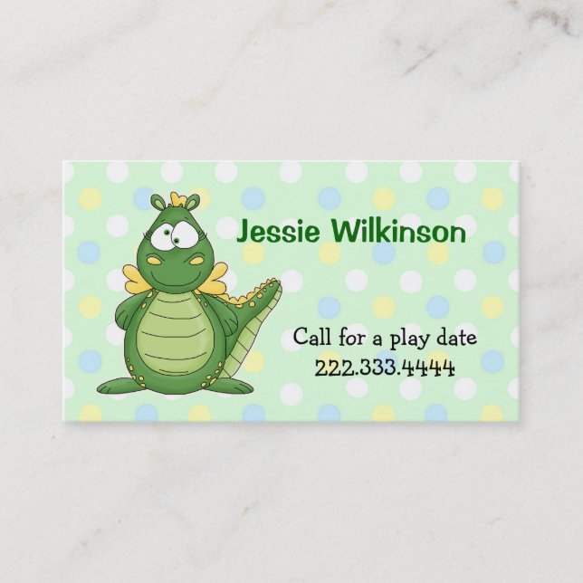 Polka Dot & Cartoon Dragon Playdate Card Telefonnummerkarte (Vorderseite)