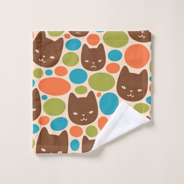 Polka Dot Cats Muster Badhandtuch Set (Waschlappen)