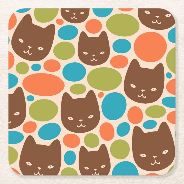 Polka Dot Cats Muster Rechteckiger Pappuntersetzer (Vorderseite)