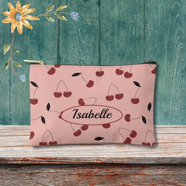 Polka Dot Cherry Muster und Individuelle Name Zubehörtasche (Von Creator hochgeladen)