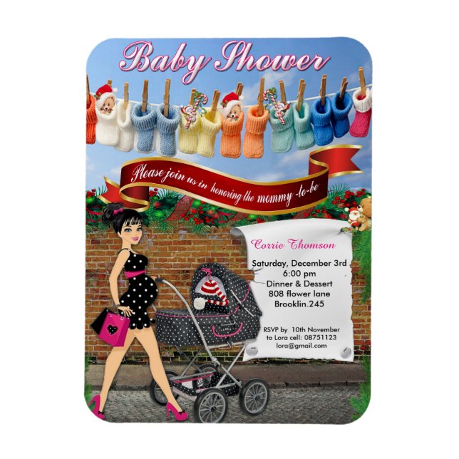 Polka Dot Christmas Street Scene Baby Dusche Magnet (Vertikal)