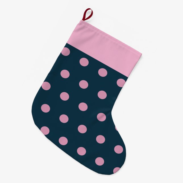 Polka Dot Christmas Strumpf (Mitternacht Blau & Pi Großer Weihnachtsstrumpf (Vorderansicht (hängend))