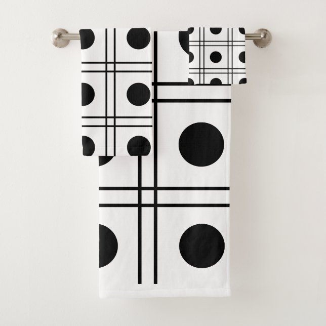 Polka Dot Circle Black and White Karo Muster Badhandtuch Set (Insitu)