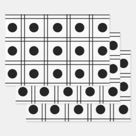 Polka Dot Circle Black and White Karo Muster Geschenkpapier Set