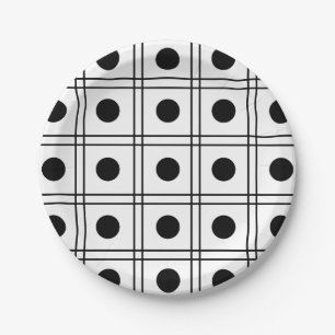 Polka Dot Circle Black and White Karo Muster Pappteller