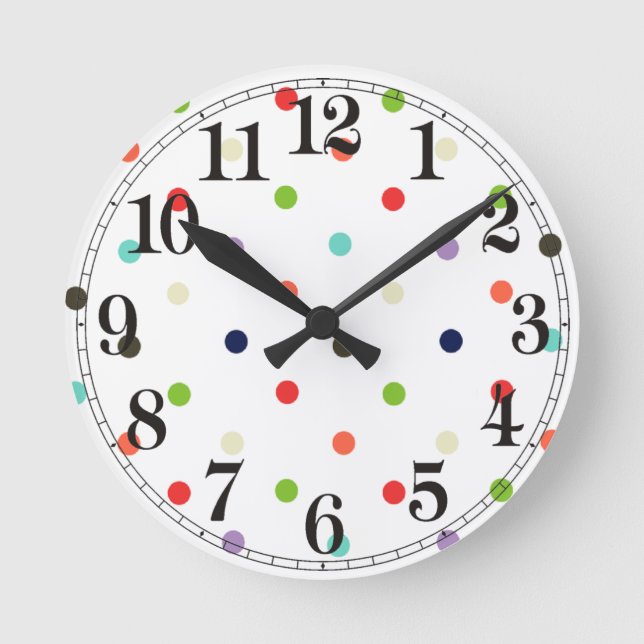 Polka-dot colorful party  confetti runde wanduhr (Vorderseite)
