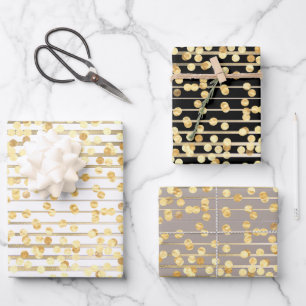 Polka dot confetti Schwarz-weißes duskykygrau Mus Geschenkpapier Set